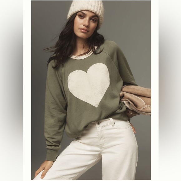 Anthropologie LetLuv heart ringer graphic sweatshirt in avocado 🥑 - Picture 2 of 9